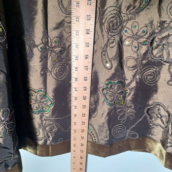 MSK Midi Skirt Womens Small Green Fairycore Grunge Embroidered Mixed Media Satin - Picture 7 of 8